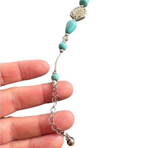 Boho Style Silver and Turquoise Adjustable Bracelet - Picture 5 of 5